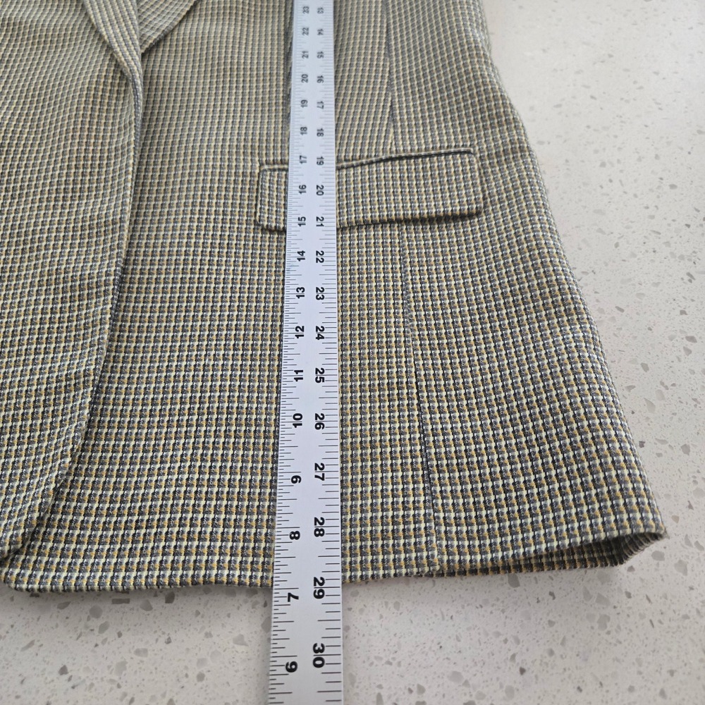 Worthington Womens Blazer Large Grey Yellow Plaid Houndstooth Open Front Jacket - Picture 4 of 8